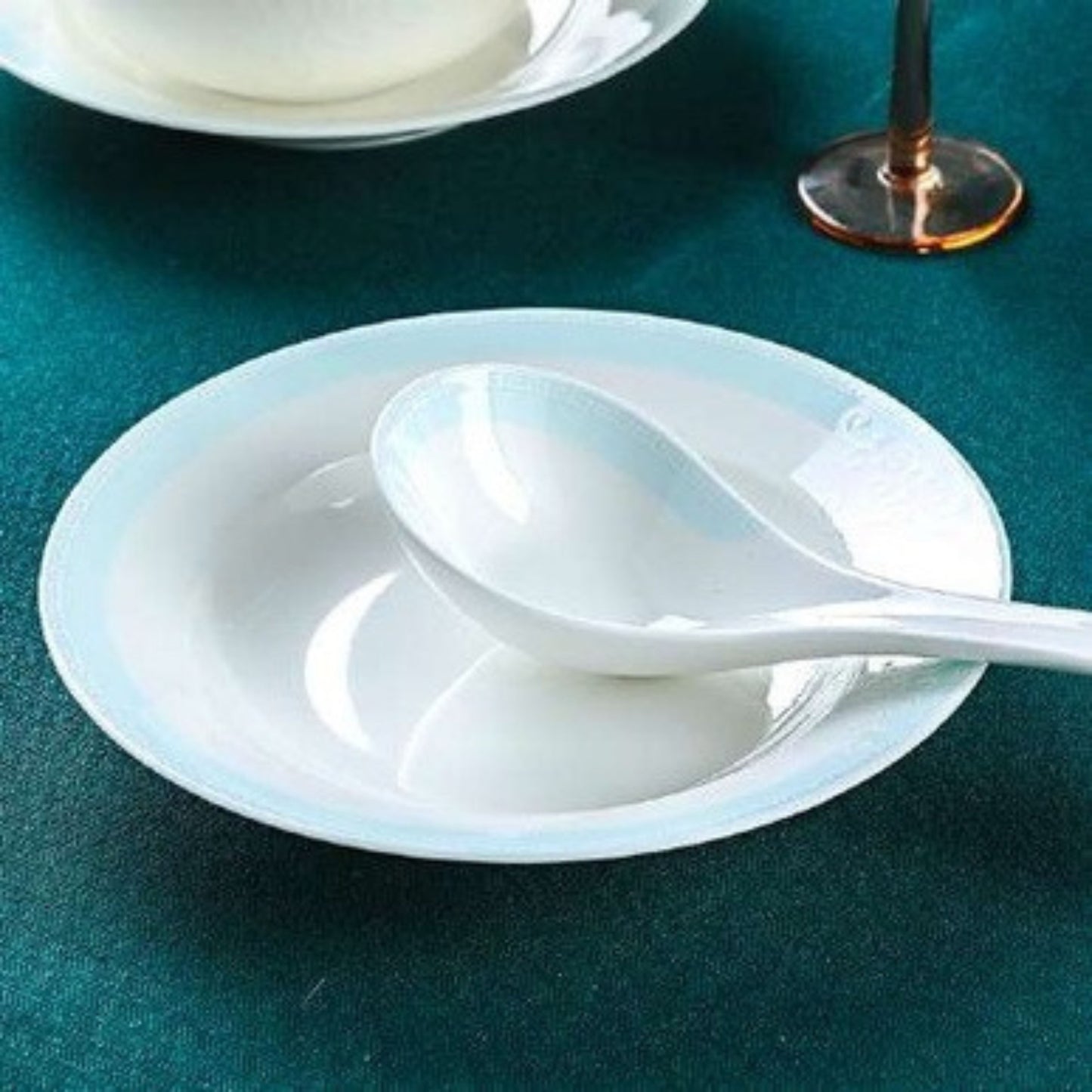 Lotus Pond Aegean Sea bone china crockery set with textured dotted surface