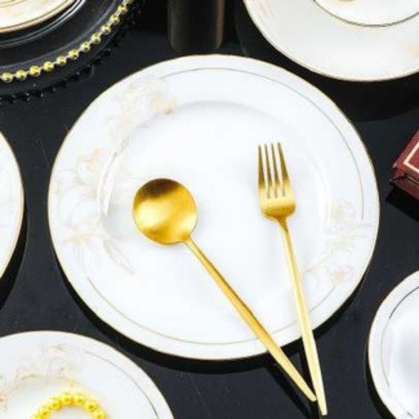Golden Lily bone china crockery set with floral pattern and golden edges
