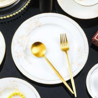 Golden Lily bone china crockery set with floral pattern and golden edges