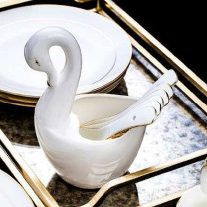 Golden Jade bone china crockery set with golden lines and gilded edges