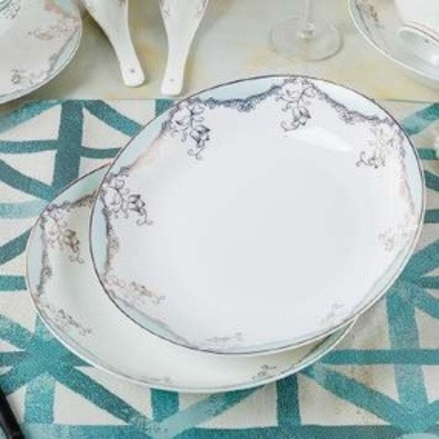 Elegant Grace bone china crockery set with light blue floral design