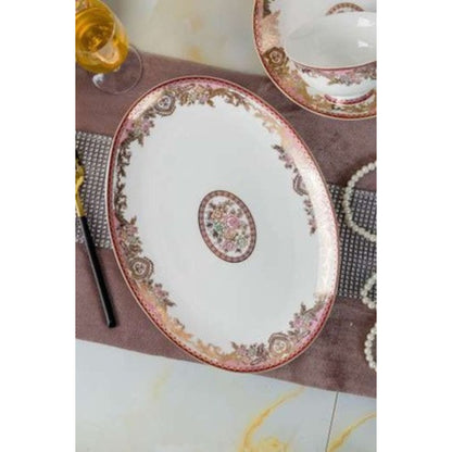 Eternal Heart bone china crockery set with red and brown floral design