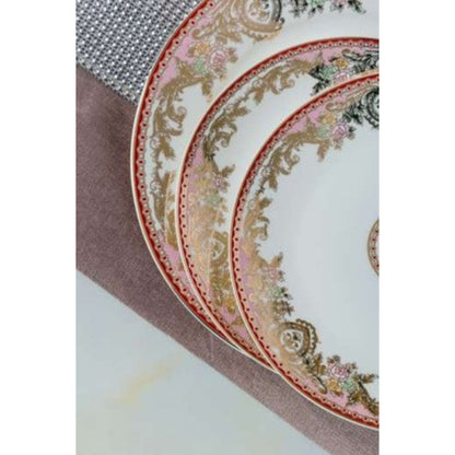 Eternal Heart bone china crockery set with red and brown floral design