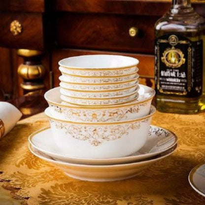 Longing Love bone china crockery set with red floral design and golden edges