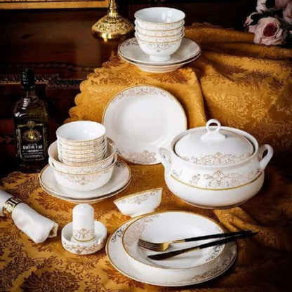 Longing Love bone china crockery set with red floral design and golden edges