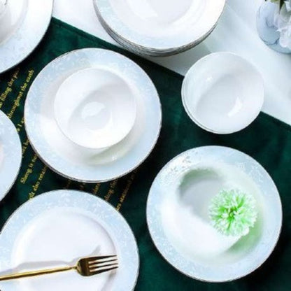 Floral Dawn & Moonlight bone china crockery set with light blue and white floral design
