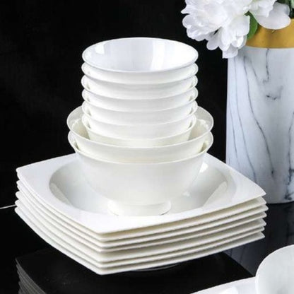 Pure White bone china crockery set with simple, classic design