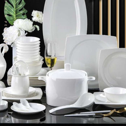 Pure White bone china crockery set with simple, classic design