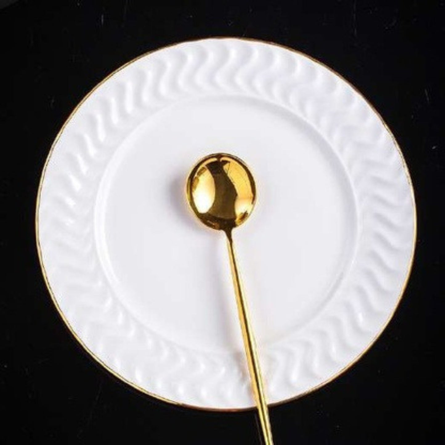 Watermark bone china crockery set with simple wavy pattern and golden edges