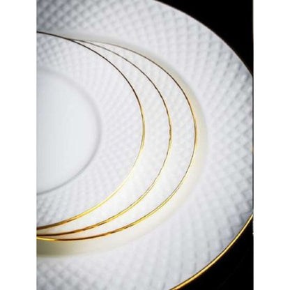 Diamond bone china crockery set with simple dotted pattern and golden edges