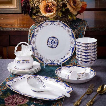 Chinese Dream bone china crockery set with dark blue floral design