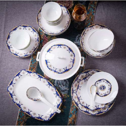 Chinese Dream bone china crockery set with dark blue floral design