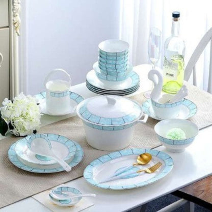 Little Era bone china crockery set with light blue floral design