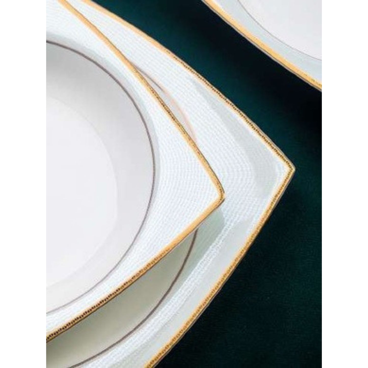 Clear Breeze bone china crockery set with golden lines and golden edges