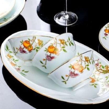 Golden Pomegranate high-fired white porcelain crockery set