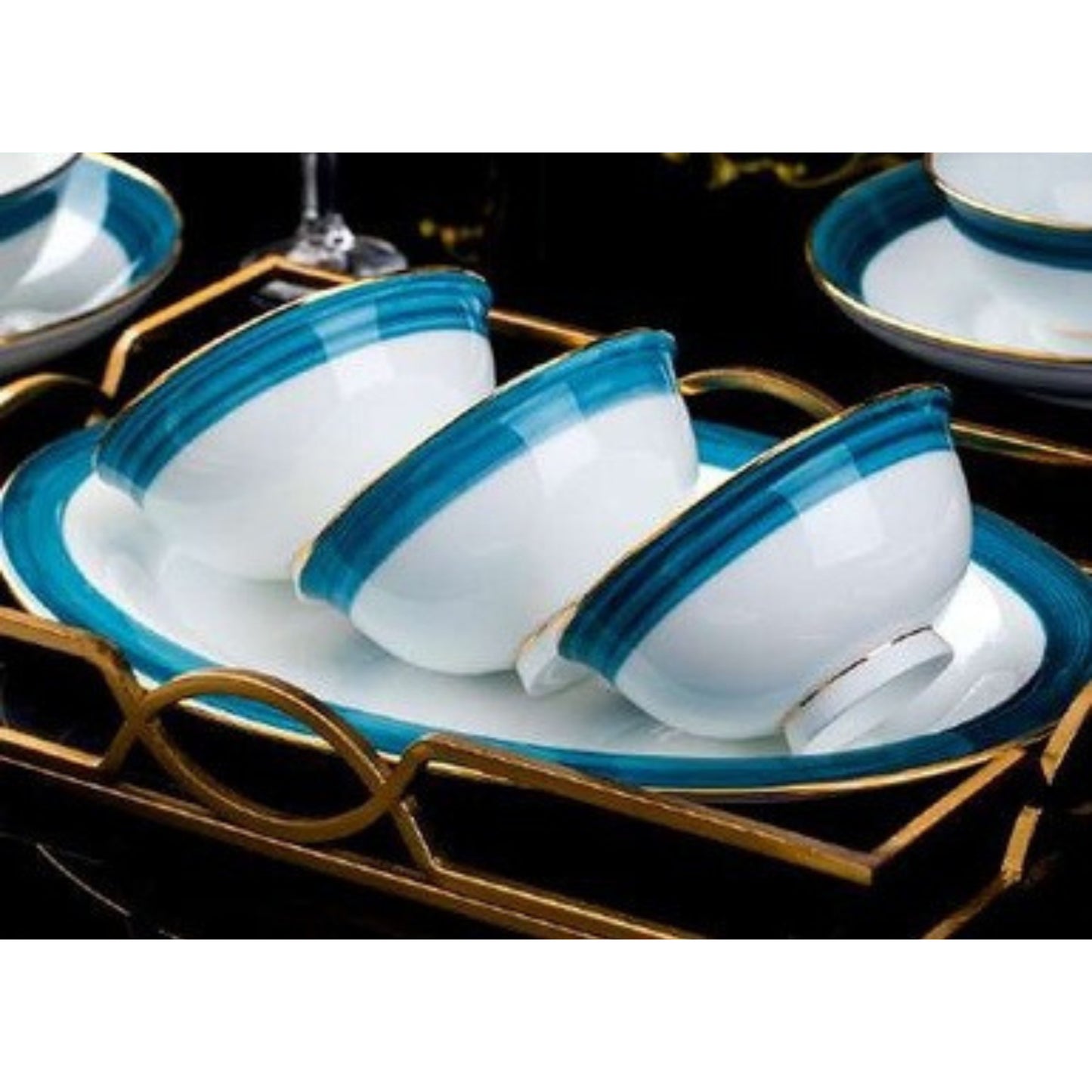 Emerald Blue high-fired white porcelain crockery set