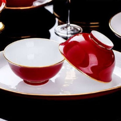 Ruby Radiance high-fired white porcelain crockery set