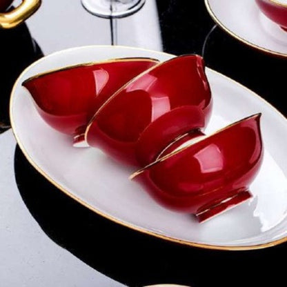 Ruby Radiance high-fired white porcelain crockery set