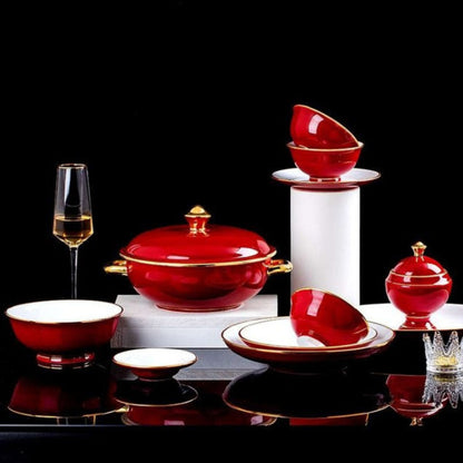 Ruby Radiance high-fired white porcelain crockery set