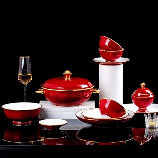 Ruby Radiance high-fired white porcelain crockery set