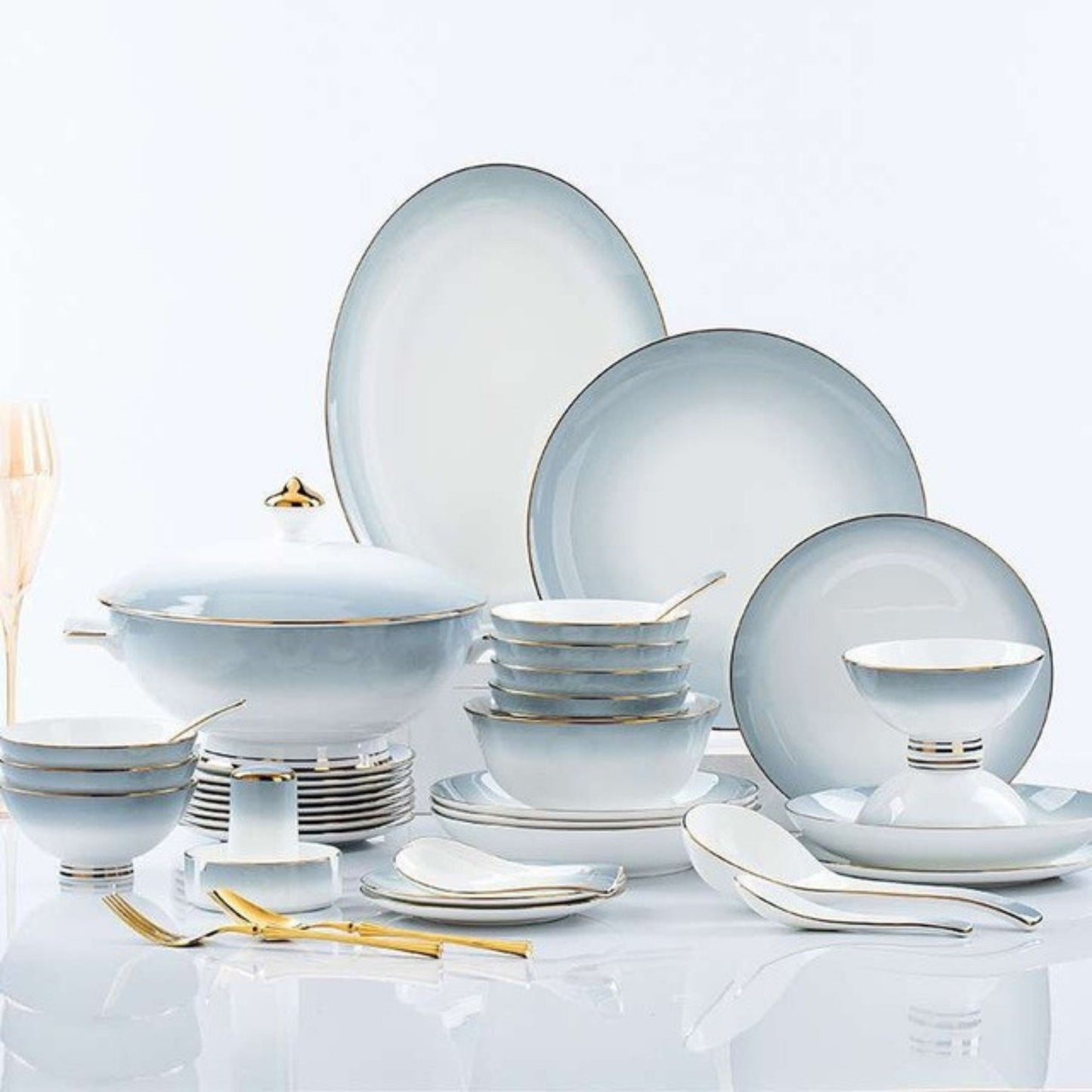 Starlit Gradient Gray bone china crockery set