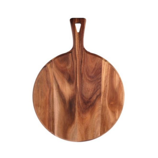 Round Acacia Wood Pizza Cutting Board with Chamfered Edge