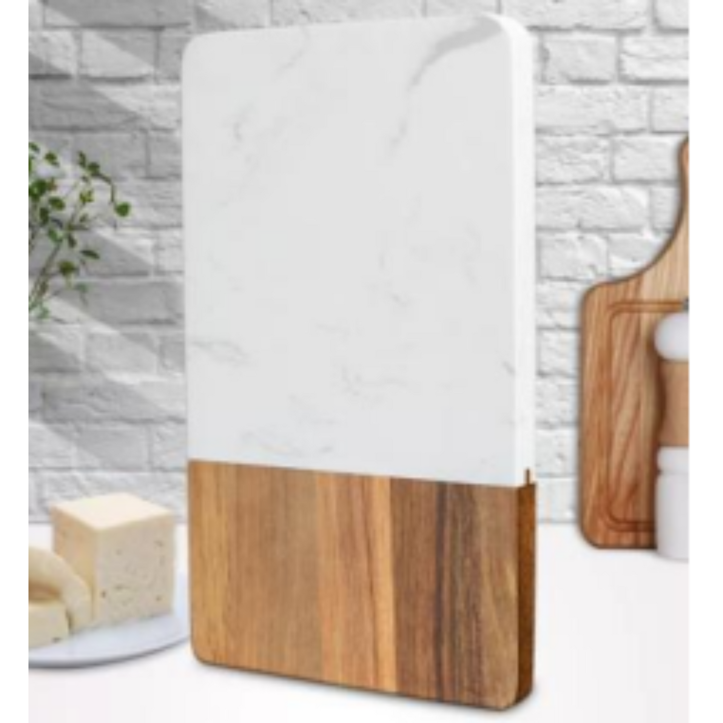 Rectangular Wood and Marble Cutting Board with Varnish Coating