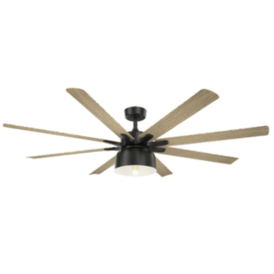 KBS-66K005 Matte Black Ceiling Fan with Natural Wood Blades