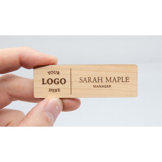 Eco-Friendly Custom Wooden Name Badge with Logo Engraving