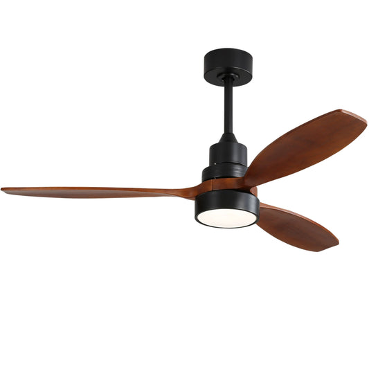 KBS-52K076 Matte Black Natural Wood Ceiling Fan with LED
