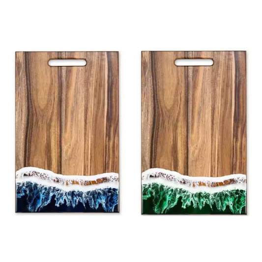Acacia Wood Epoxy Resin Cutting Board with Handle and Engraved Logo