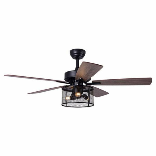 KBS-52183 Matte Black Grey Blade Ceiling Fan with Iron Art Shade