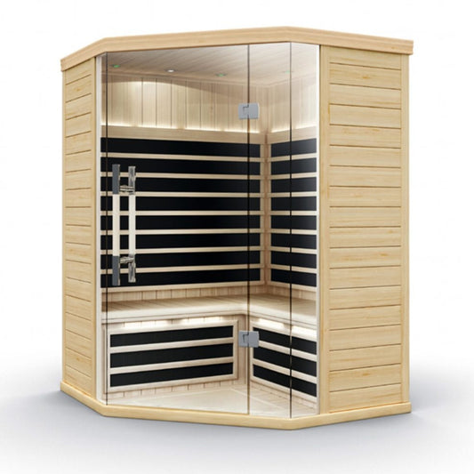 SMT-043CPE-1 3-Person Curved Infrared Sauna with Bluetooth and Tempered Glass