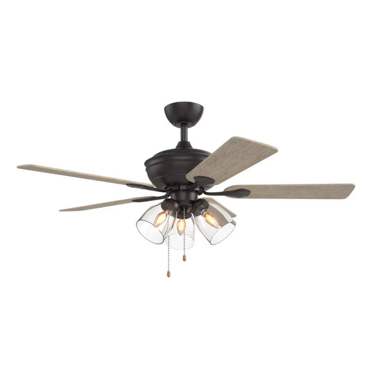 KBS-52K168 Matte Black Wood Finish Ceiling Fan with Glass Shade