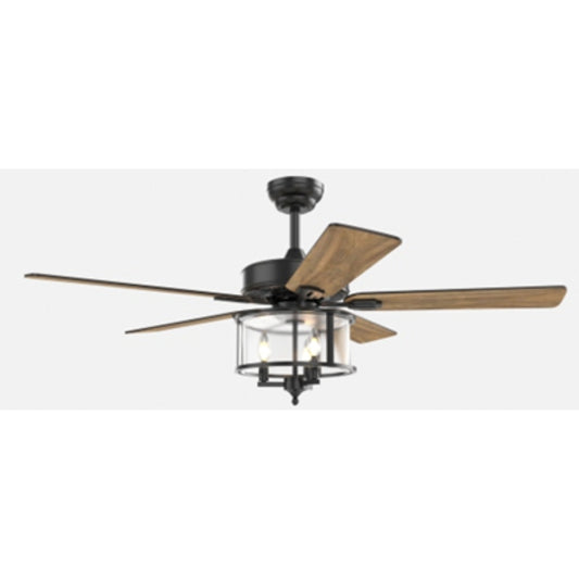 KBS-52K011 Black Grey Plywood Ceiling Fan with Iron Art Shade