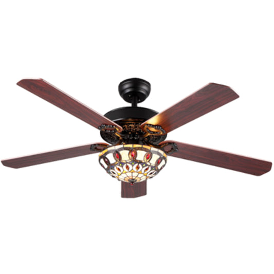 KBS-5216 Tiffany Light Ceiling Fan with Wood Plywood Blades