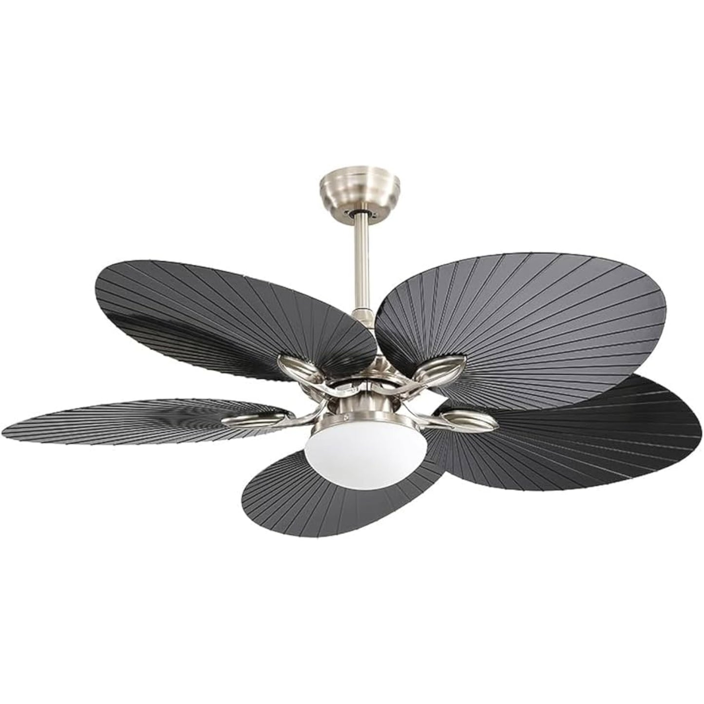 KBS-5228D Brushed Nickel Ceiling Fan with Black Blades and Glass Light
