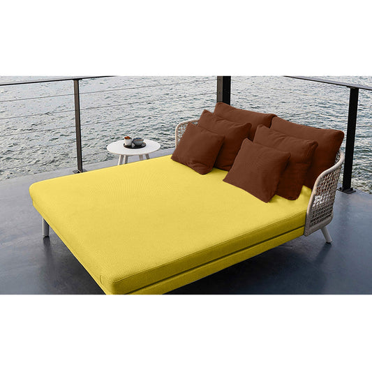 Luxury Double Daybed, Aluminum Frame with Woven Rope & Olive Fabric