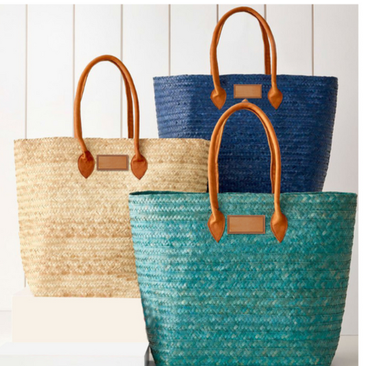 Handmade Straw Beach Bag with PU Leather Straps