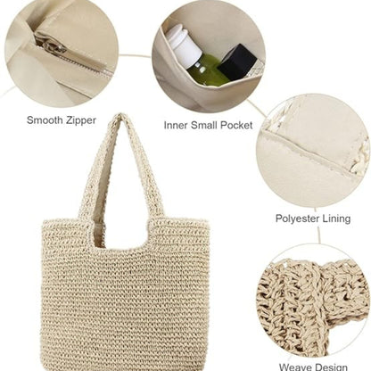 Customizable Woven Straw Tote Bag – Lightweight Beach Shoulder Bag