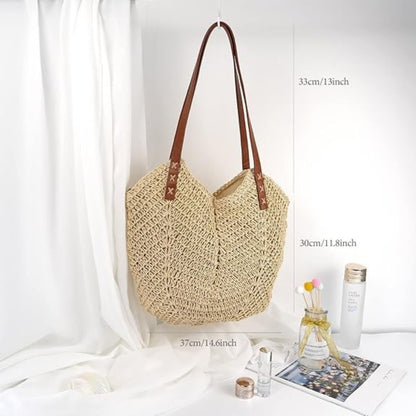 Customizable Straw Tote Bag with Zipper – Stylish & Spacious