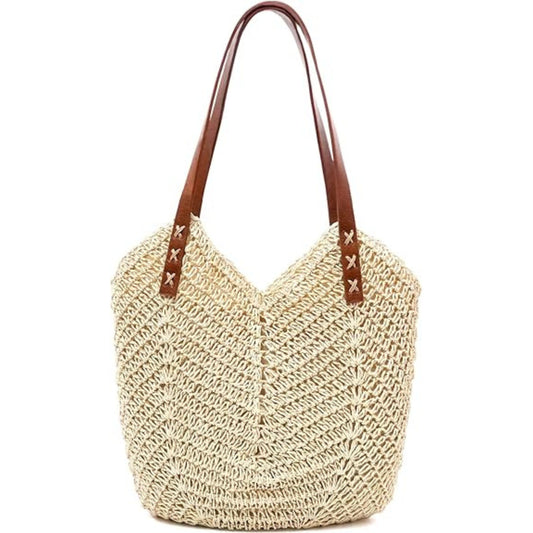Customizable Straw Tote Bag with Zipper – Stylish & Spacious