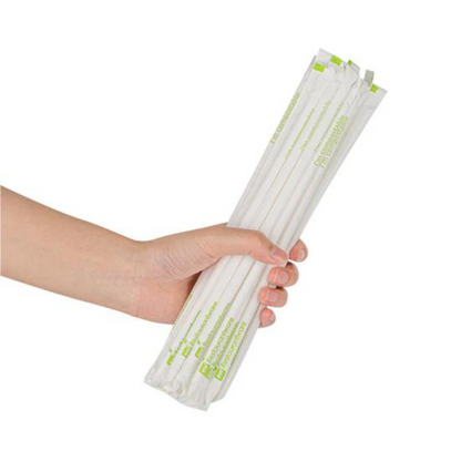 200-Pack White Compostable PLA Straws – Individually Wrapped & Durable