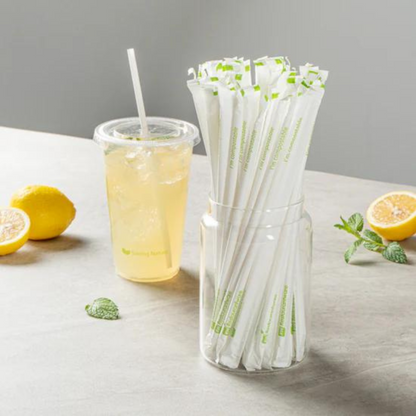 200-Pack White Compostable PLA Straws – Individually Wrapped & Durable