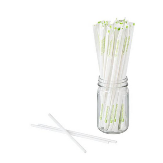 200-Pack White Compostable PLA Straws – Individually Wrapped & Durable