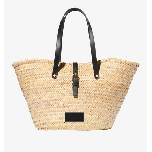 Woven Straw Bag – Handcrafted Beach Tote with Leather Trim