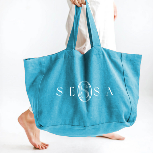 Linen Beach Bag – Large 12oz Polyester Cotton Tote with Inner Pockets & Custom Logo