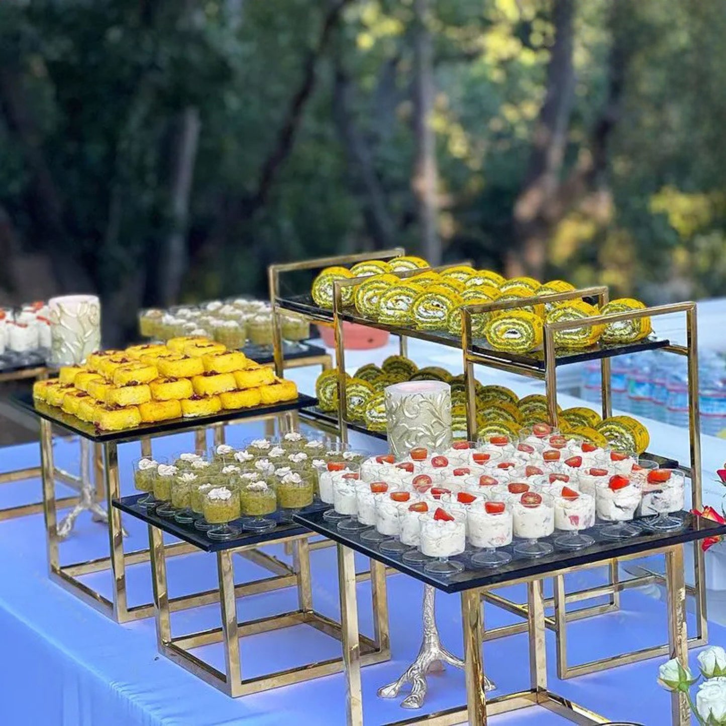 Golden Stainless Steel Buffet Dessert Display Stand