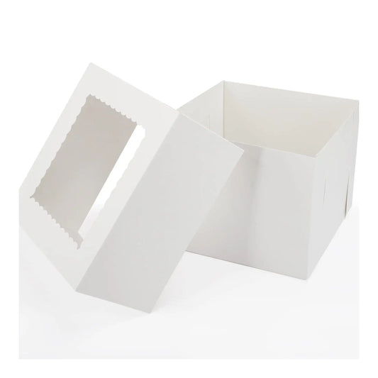 Premium 10x10x8 Inch Cake Box – Sturdy 300g White Cardboard with Sticker & Board
