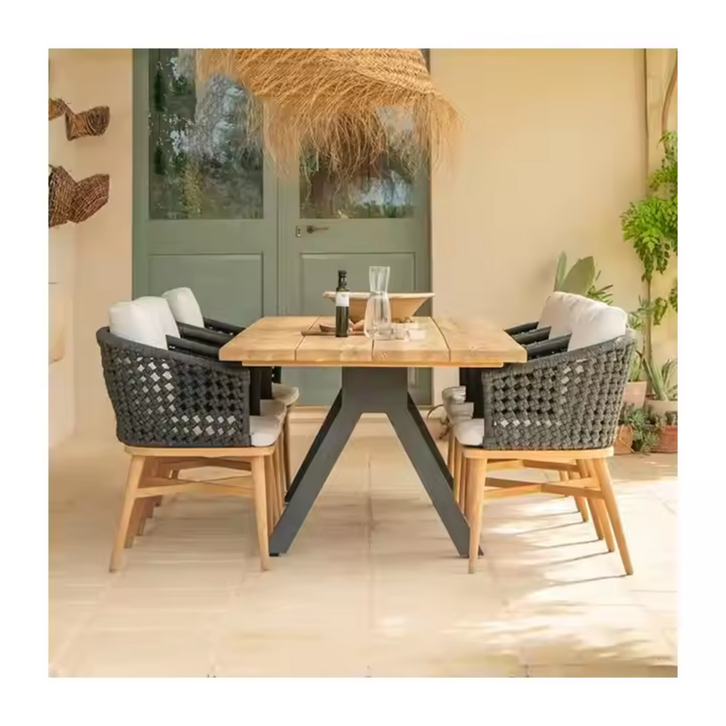 Elegant Wood & Aluminum Outdoor Dining Set – Versatile & Weather-Resistant